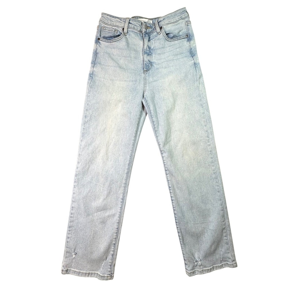 Altar'd State JBD High Rise Straight Leg Jeans Light Wash Distressed Sz 29 Blue